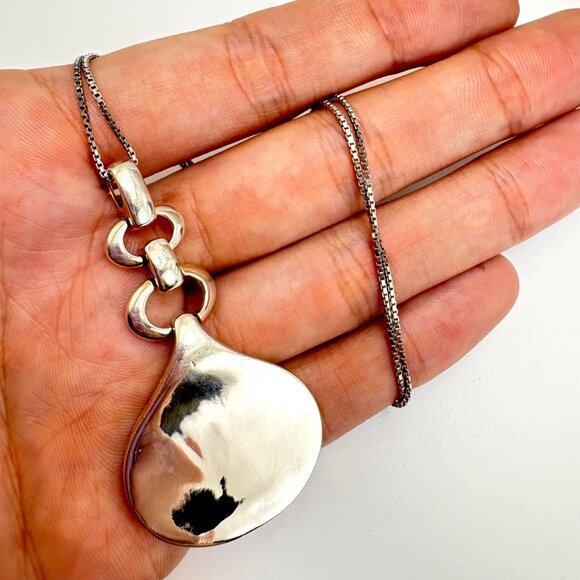 VTG Sterling Silver 925 Chunky Drop Shape Pendant Ruby Accent Bold 18" Chain - Picture 6 of 12